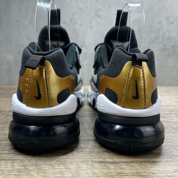 Nike~Boy’s~Air Max 270 React (BQ0103-005) Black/Gold Sneakers~Size 4.5 - Picture 4 of 8